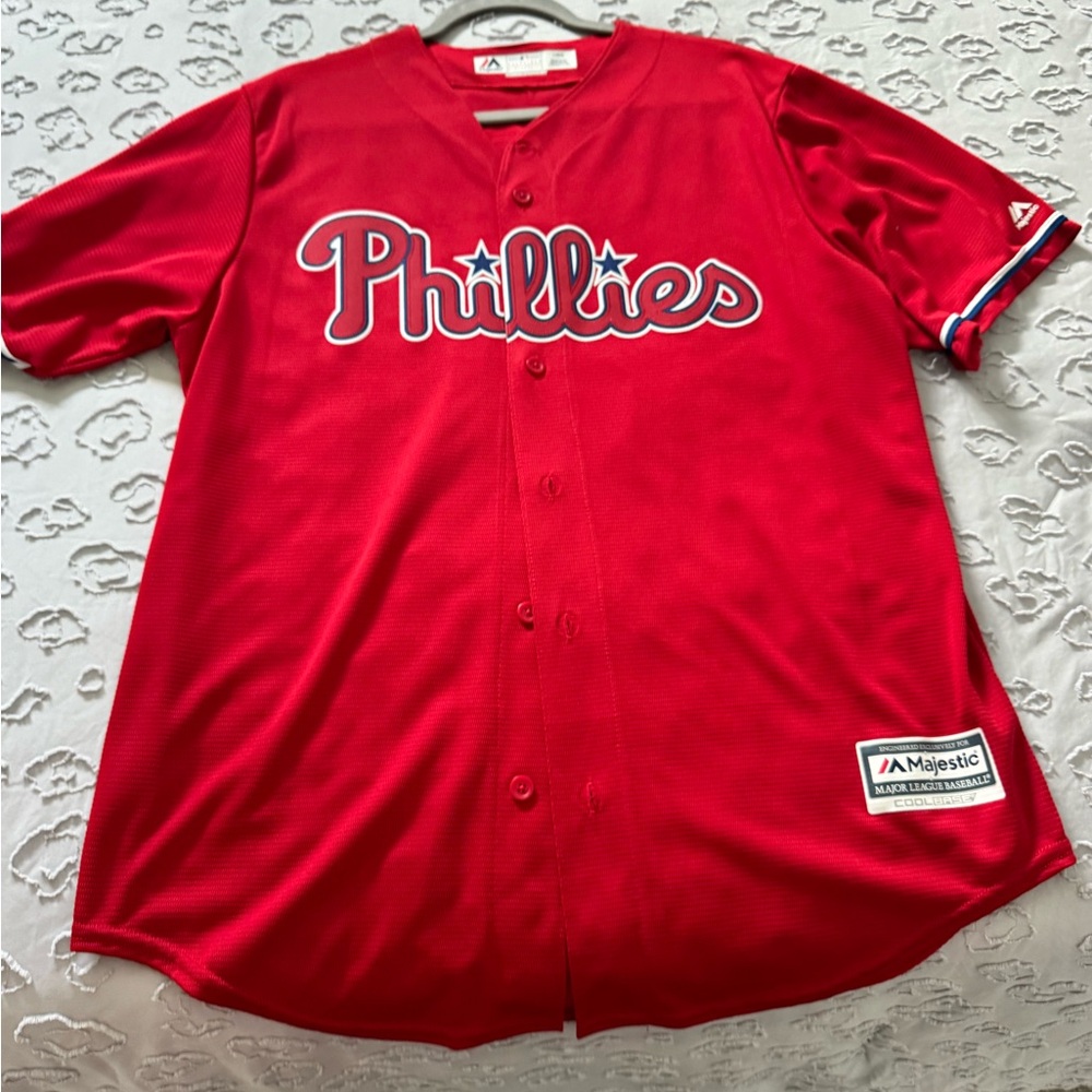 Phillies Jersey Majestic Red Bryce Harper 3 Cool Base